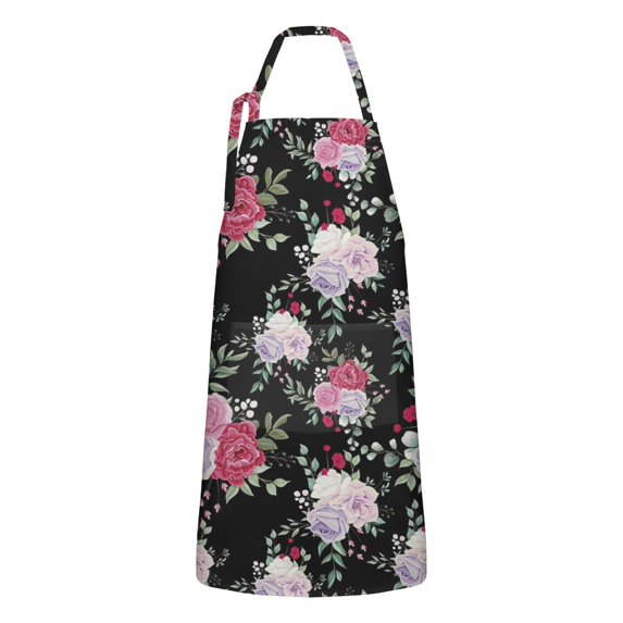 Pioneer Flower Floral Print Pattern Apron-Garden Aprons for Women with Pockets-Cotton Linen Waterproof Kitchen Cooking Gardening Aprons Adjustable for Kitchen,Cooking,BBQ and Salon 33x27 Inch