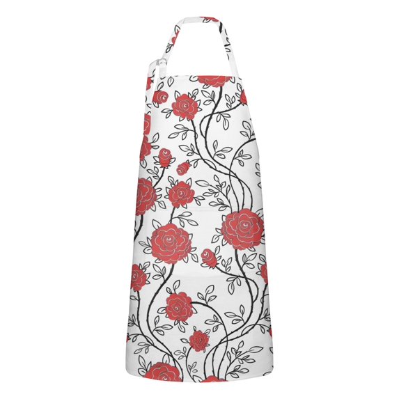 Pioneer Flower Floral Print Pattern Apron-Garden Aprons for Women with Pockets-Cotton Linen Waterproof Kitchen Cooking Gardening Aprons Adjustable for Kitchen,Cooking,BBQ and Salon 33x27 Inch