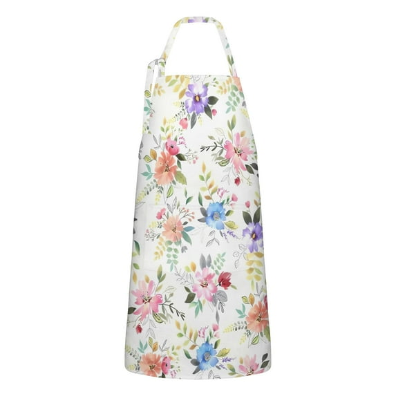 Pioneer Flower Floral Print Pattern Apron-Garden Aprons for Women with Pockets-Cotton Linen Waterproof Kitchen Cooking Gardening Aprons Adjustable for Kitchen,Cooking,BBQ and Salon 33x27 Inch