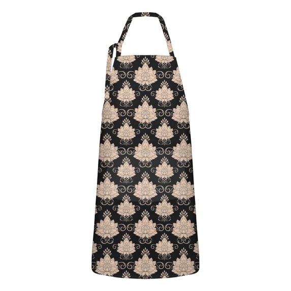 Pioneer Flower Floral Print Pattern Apron for Women and Men, Cotton Linen Waterproof with Pockets, Adjustable, 33x27 Inch for Kitchen, Gardening, BBQ, Salon
