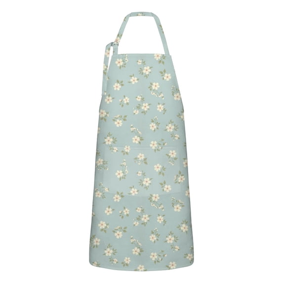 Pioneer Flower Floral Print Pattern Apron for Women and Men, Cotton Linen Waterproof with Pockets, Adjustable, 33x27 Inch for Kitchen, Gardening, BBQ, Salon