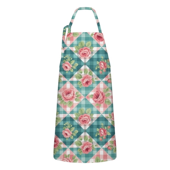 Pioneer Flower Floral Print Pattern Apron for Women and Men, Cotton Linen Waterproof with Pockets, Adjustable, 33x27 Inch for Kitchen, Gardening, BBQ, Salon