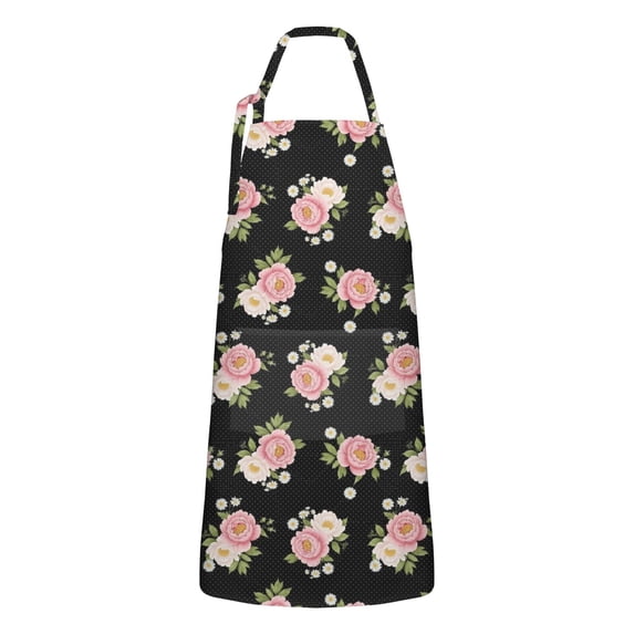 Pioneer Flower Floral Print Pattern Apron for Women and Men, Cotton Linen Waterproof with Pockets, Adjustable, 33x27 Inch for Kitchen, Gardening, BBQ, Salon