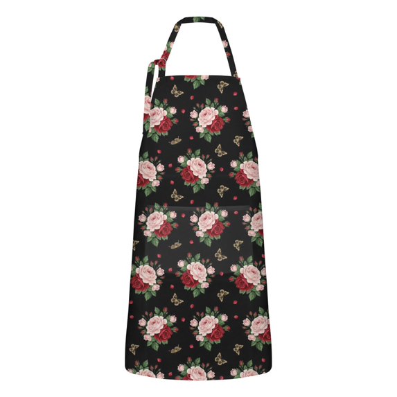 Pioneer Flower Floral Print Pattern Apron for Women and Men, Cotton Linen Waterproof with Pockets, Adjustable, 33x27 Inch for Kitchen, Gardening, BBQ, Salon