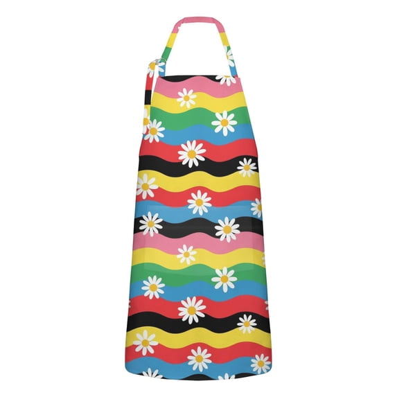Pioneer Flower Floral Print Pattern Apron for Women and Men, Cotton Linen Waterproof with Pockets, Adjustable, 33x27 Inch for Kitchen, Gardening, BBQ, Salon