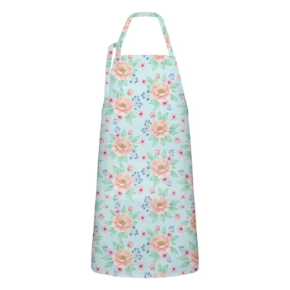 Pioneer Flower Floral Print Pattern Apron for Women and Men, Cotton Linen Waterproof with Pockets, Adjustable, 33x27 Inch for Kitchen, Gardening, BBQ, Salon