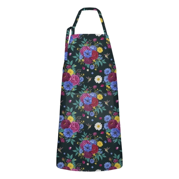 Pioneer Flower Floral Print Pattern Apron for Women and Men, Cotton Linen Waterproof with Pockets, Adjustable, 33x27 Inch for Kitchen, Gardening, BBQ, Salon