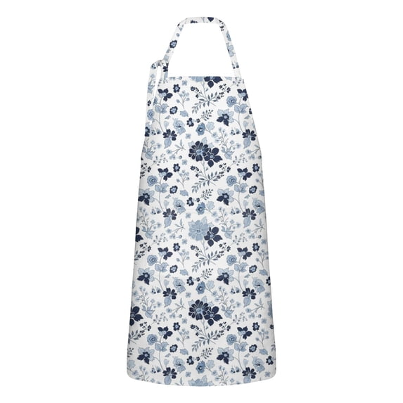 Pioneer Flower Floral Print Pattern Apron for Women and Men, Cotton Linen Waterproof with Pockets, Adjustable, 33x27 Inch for Kitchen, Gardening, BBQ, Salon
