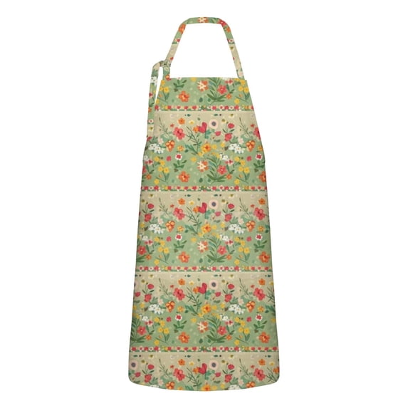 Pioneer Flower Floral Print Pattern Apron for Women and Men, Cotton Linen Waterproof with Pockets, Adjustable, 33x27 Inch for Kitchen, Gardening, BBQ, Salon