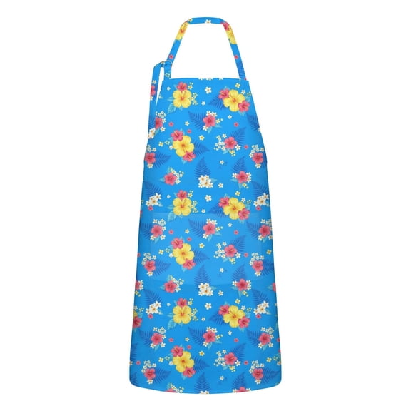Pioneer Flower Floral Print Pattern Apron for Women and Men, Cotton Linen Waterproof with Pockets, Adjustable, 33x27 Inch for Kitchen, Gardening, BBQ, Salon