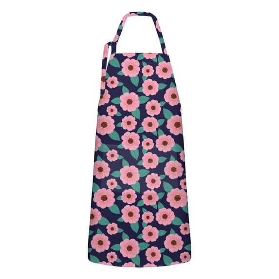 Pioneer Flower Floral Print Pattern Apron for Women and Men, Cotton Linen Waterproof with Pockets, Adjustable, 33x27 Inch for Kitchen, Gardening, BBQ, Salon