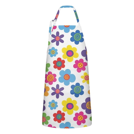 Pioneer Flower Floral Print Pattern Apron for Women and Men, Cotton Linen Waterproof with Pockets, Adjustable, 33x27 Inch for Kitchen, Gardening, BBQ, Salon