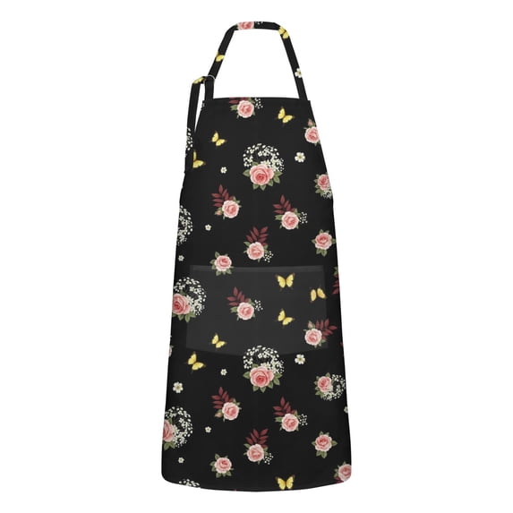 Pioneer Flower Floral Print Pattern Apron for Women and Men, Cotton Linen Waterproof with Pockets, Adjustable, 33x27 Inch for Kitchen, Gardening, BBQ, Salon