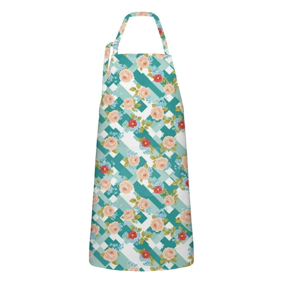 Pioneer Flower Floral Print Pattern Apron for Women and Men, Cotton Linen Waterproof with Pockets, Adjustable, 33x27 Inch for Kitchen, Gardening, BBQ, Salon