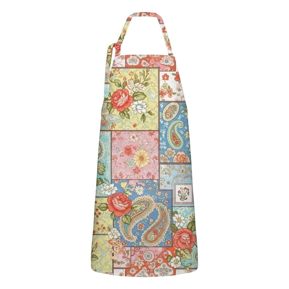 Pioneer Flower Floral Print Pattern Apron for Women and Men, Cotton Linen Waterproof with Pockets, Adjustable, 33x27 Inch for Kitchen, Gardening, BBQ, Salon