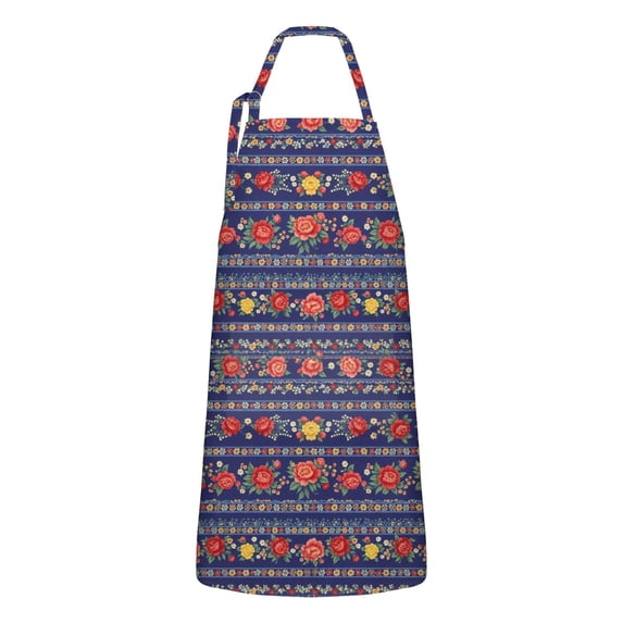 Pioneer Flower Floral Print Pattern Apron for Women and Men, Cotton Linen Waterproof with Pockets, Adjustable, 33x27 Inch for Kitchen, Gardening, BBQ, Salon