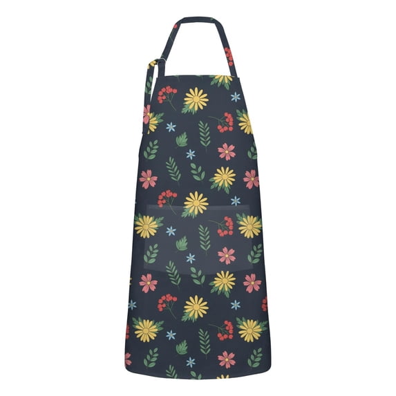 Pioneer Flower Floral Print Pattern Apron for Women and Men, Cotton Linen Waterproof with Pockets, Adjustable, 33x27 Inch for Kitchen, Gardening, BBQ, Salon