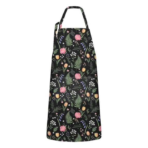 Pioneer Flower Floral Print Pattern Apron for Women and Men, Cotton Linen Waterproof with Pockets, Adjustable, 33x27 Inch for Kitchen, Gardening, BBQ, Salon