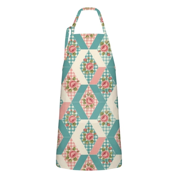 Pioneer Flower Floral Print Pattern Apron for Women and Men, Cotton Linen Waterproof with Pockets, Adjustable, 33x27 Inch for Kitchen, Gardening, BBQ, Salon