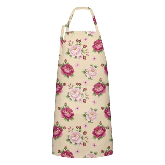 Pioneer Flower Floral Print Pattern Apron for Women and Men, Cotton Linen Waterproof with Pockets, Adjustable, 33x27 Inch for Kitchen, Gardening, BBQ, Salon