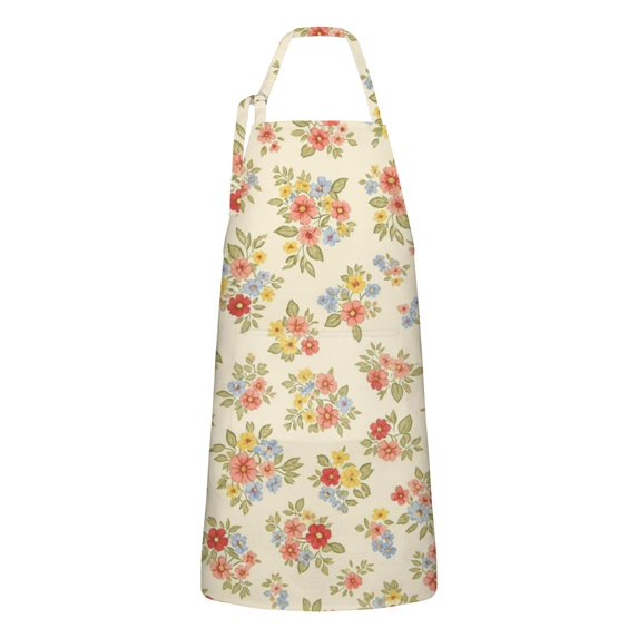 Pioneer Flower Floral Print Pattern Apron for Women and Men, Cotton Linen Waterproof with Pockets, Adjustable, 33x27 Inch for Kitchen, Gardening, BBQ, Salon