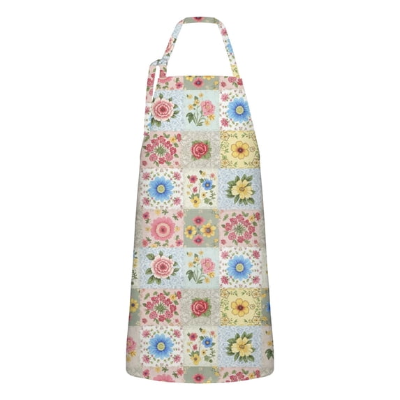 Pioneer Flower Floral Print Pattern Apron for Women and Men, Cotton Linen Waterproof with Pockets, Adjustable, 33x27 Inch for Kitchen, Gardening, BBQ, Salon