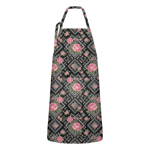 Pioneer Flower Floral Print Pattern Apron for Women and Men, Cotton Linen Waterproof with Pockets, Adjustable, 33x27 Inch for Kitchen, Gardening, BBQ, Salon