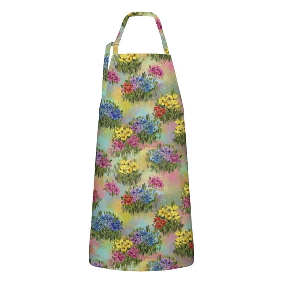 Pioneer Flower Floral Print Pattern Apron for Women and Men, Cotton Linen Waterproof with Pockets, Adjustable, 33x27 Inch for Kitchen, Gardening, BBQ, Salon