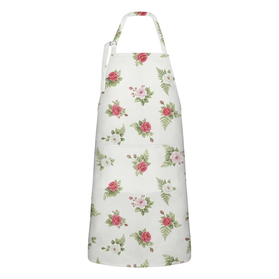 Pioneer Flower Floral Print Pattern Apron for Women and Men, Cotton Linen Waterproof with Pockets, Adjustable, 33x27 Inch for Kitchen, Gardening, BBQ, Salon