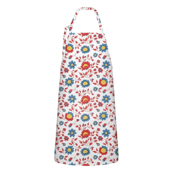 Pioneer Flower Floral Print Pattern Apron for Women and Men, Cotton Linen Waterproof with Pockets, Adjustable, 33x27 Inch for Kitchen, Gardening, BBQ, Salon