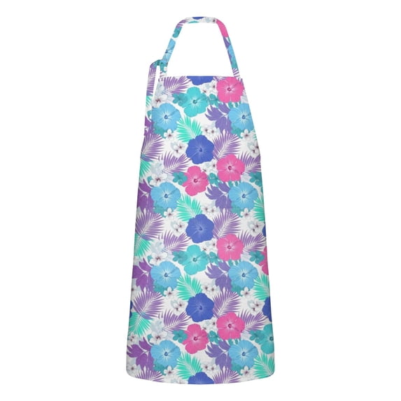 Pioneer Flower Floral Print Pattern Apron for Women and Men, Cotton Linen Waterproof with Pockets, Adjustable, 33x27 Inch for Kitchen, Gardening, BBQ, Salon