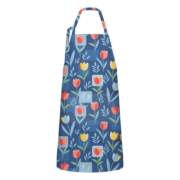 Pioneer Flower Floral Print Pattern Apron for Women and Men, Cotton Linen Waterproof with Pockets, Adjustable, 33x27 Inch for Kitchen, Gardening, BBQ, Salon