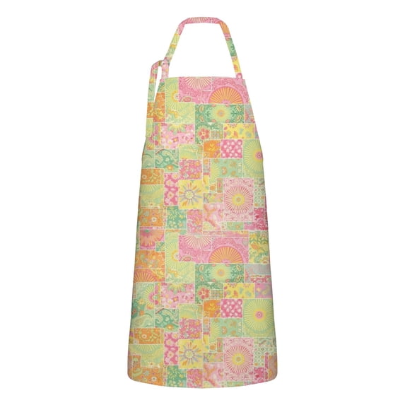 Pioneer Flower Floral Print Pattern Apron for Women and Men, Cotton Linen Waterproof with Pockets, Adjustable, 33x27 Inch for Kitchen, Gardening, BBQ, Salon