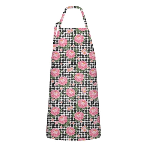 Pioneer Flower Floral Print Pattern Apron for Women and Men, Cotton Linen Waterproof with Pockets, Adjustable, 33x27 Inch for Kitchen, Gardening, BBQ, Salon