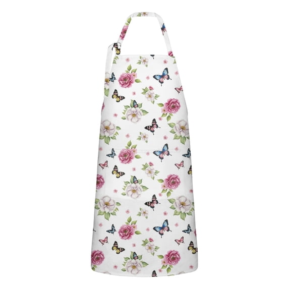 Pioneer Flower Floral Print Pattern Apron for Women and Men, Cotton Linen Waterproof with Pockets, Adjustable, 33x27 Inch for Kitchen, Gardening, BBQ, Salon