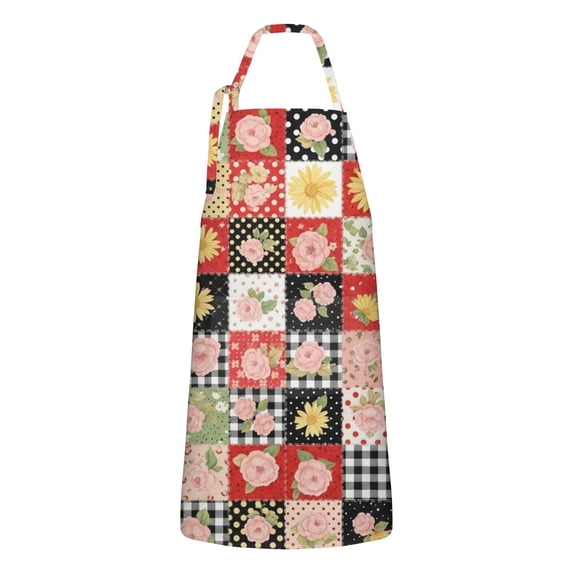 Pioneer Flower Floral Print Pattern Apron for Women and Men, Cotton Linen Waterproof with Pockets, Adjustable, 33x27 Inch for Kitchen, Gardening, BBQ, Salon