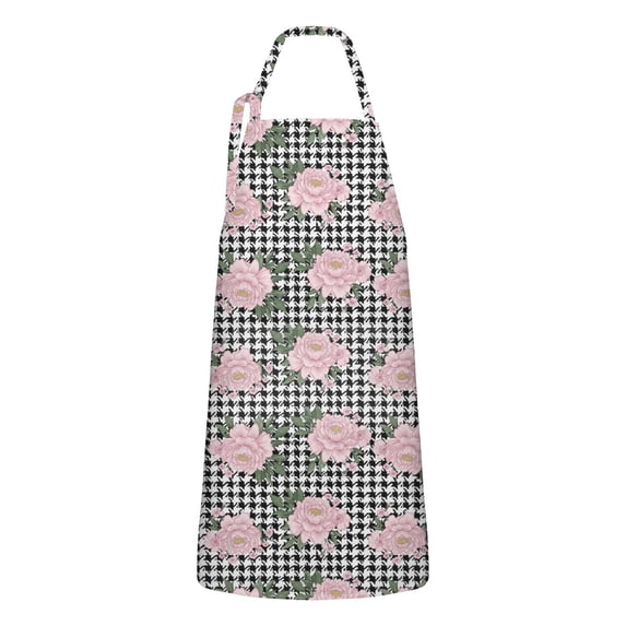 Pioneer Flower Floral Print Pattern Apron for Women and Men, Cotton Linen Waterproof with Pockets, Adjustable, 33x27 Inch for Kitchen, Gardening, BBQ, Salon