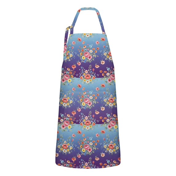 Pioneer Flower Floral Print Pattern Apron for Women and Men, Cotton Linen Waterproof with Pockets, Adjustable, 33x27 Inch for Kitchen, Gardening, BBQ, Salon
