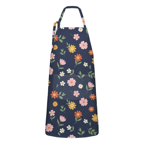 Pioneer Flower Floral Print Pattern Apron for Women and Men, Cotton Linen Waterproof with Pockets, Adjustable, 33x27 Inch for Kitchen, Gardening, BBQ, Salon