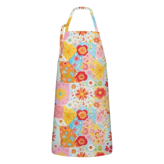 Pioneer Flower Floral Print Pattern Apron for Women and Men, Cotton Linen Waterproof with Pockets, Adjustable, 33x27 Inch for Kitchen, Gardening, BBQ, Salon