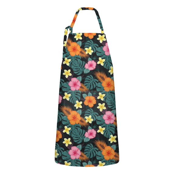 Pioneer Flower Floral Print Pattern Apron for Women and Men, Cotton Linen Waterproof with Pockets, Adjustable, 33x27 Inch for Kitchen, Gardening, BBQ, Salon