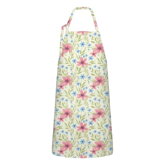 Pioneer Flower Floral Print Pattern Apron for Women and Men, Cotton Linen Waterproof with Pockets, Adjustable, 33x27 Inch for Kitchen, Gardening, BBQ, Salon