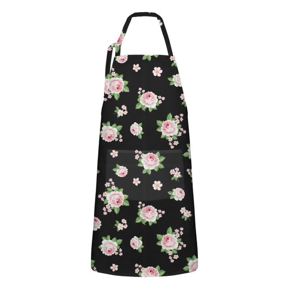 Pioneer Flower Floral Print Pattern Apron for Women and Men, Cotton Linen Waterproof with Pockets, Adjustable, 33x27 Inch for Kitchen, Gardening, BBQ, Salon