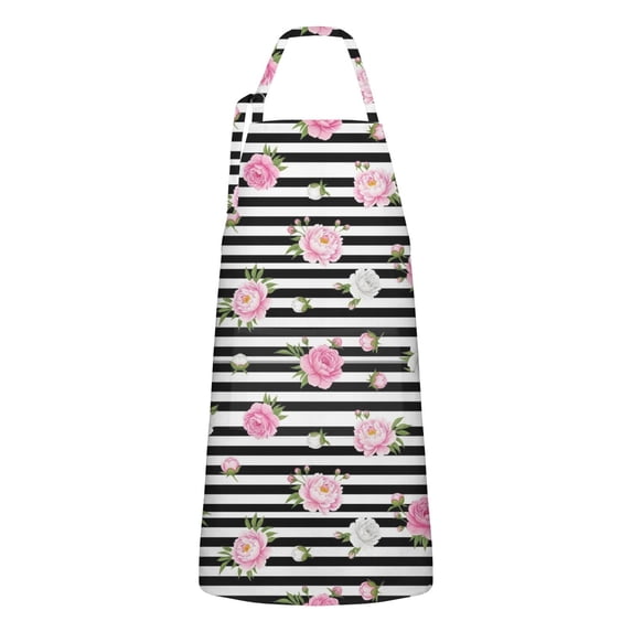 Pioneer Flower Floral Print Pattern Apron for Women and Men, Cotton Linen Waterproof with Pockets, Adjustable, 33x27 Inch for Kitchen, Gardening, BBQ, Salon