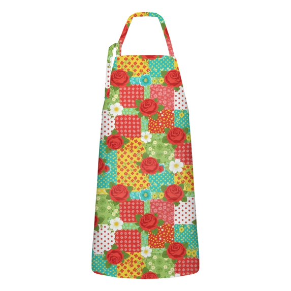 Pioneer Flower Floral Print Pattern Apron for Women and Men, Cotton Linen Waterproof with Pockets, Adjustable, 33x27 Inch for Kitchen, Gardening, BBQ, Salon