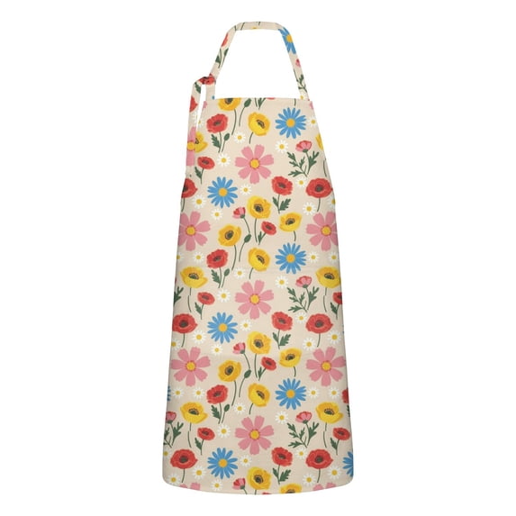 Pioneer Flower Floral Print Pattern Apron for Women and Men, Cotton Linen Waterproof with Pockets, Adjustable, 33x27 Inch for Kitchen, Gardening, BBQ, Salon