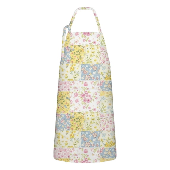 Pioneer Flower Floral Print Pattern Apron for Women and Men, Cotton Linen Waterproof with Pockets, Adjustable, 33x27 Inch for Kitchen, Gardening, BBQ, Salon