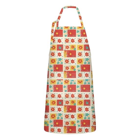 Pioneer Flower Floral Print Pattern Apron for Women and Men, Cotton Linen Waterproof with Pockets, Adjustable, 33x27 Inch for Kitchen, Gardening, BBQ, Salon