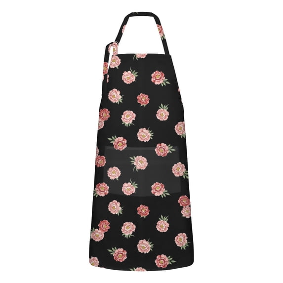 Pioneer Flower Floral Print Pattern Apron for Women and Men, Cotton Linen Waterproof with Pockets, Adjustable, 33x27 Inch for Kitchen, Gardening, BBQ, Salon
