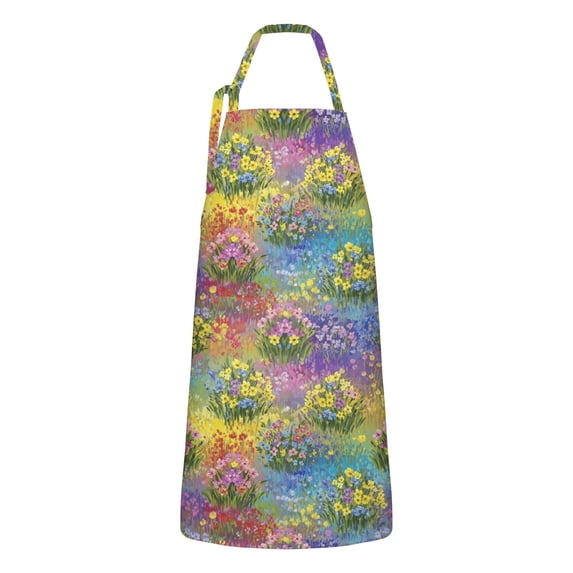 Pioneer Flower Floral Print Pattern Apron for Women and Men, Cotton Linen Waterproof with Pockets, Adjustable, 33x27 Inch for Kitchen, Gardening, BBQ, Salon